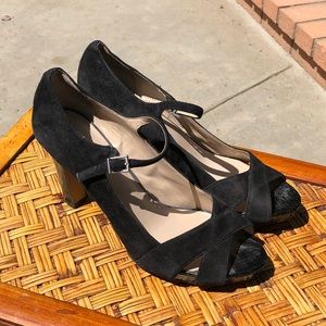 Velvet and Snakeskin peeptoe heel